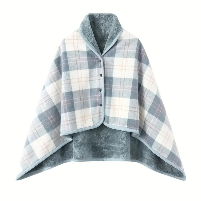 Lunvang™ Rutete pledd med trykknapper – poncho, cape eller skjørt