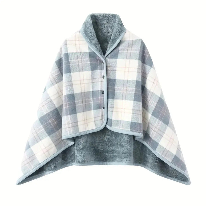 Lunvang™ Rutete pledd med trykknapper – poncho, cape eller skjørt