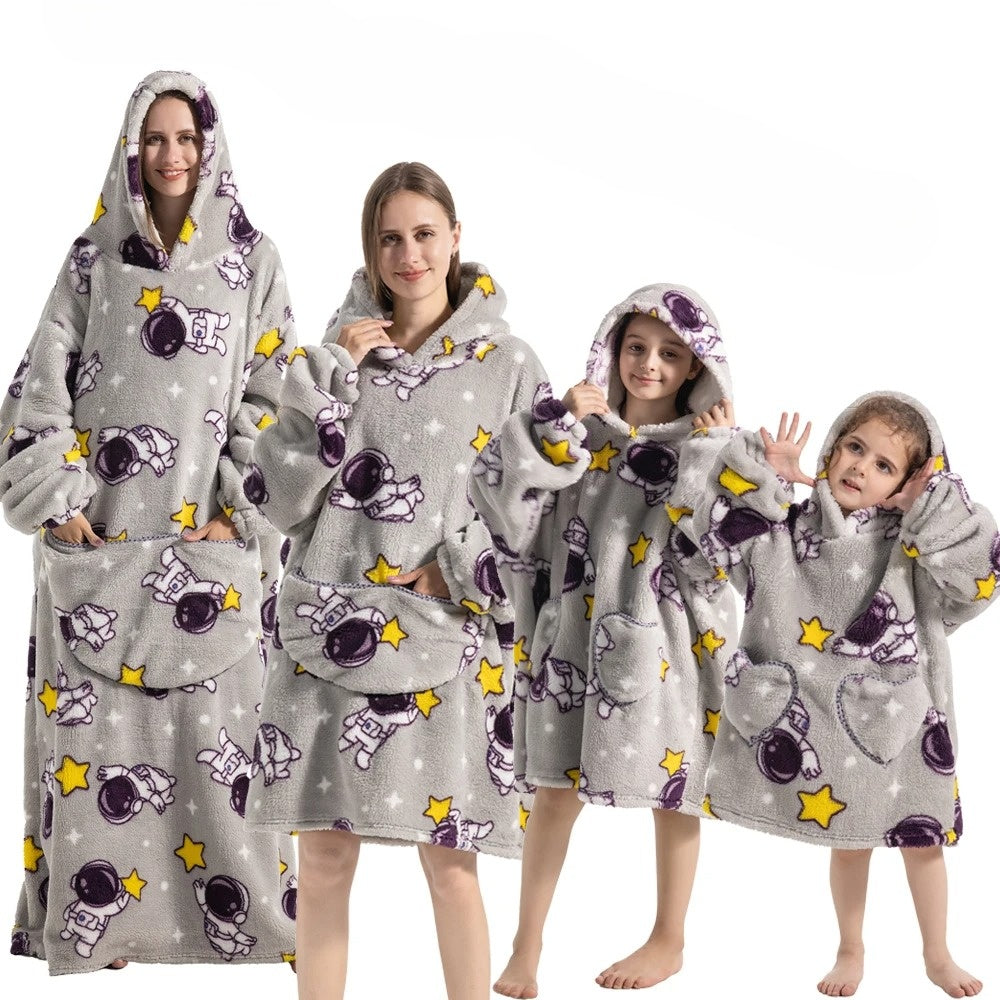 Oversized pleddgenser med gresskarmønster i fleece og flanell