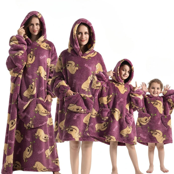 Lunvang™ Oversized pleddgenser med gresskarmønster i fleece og flanell