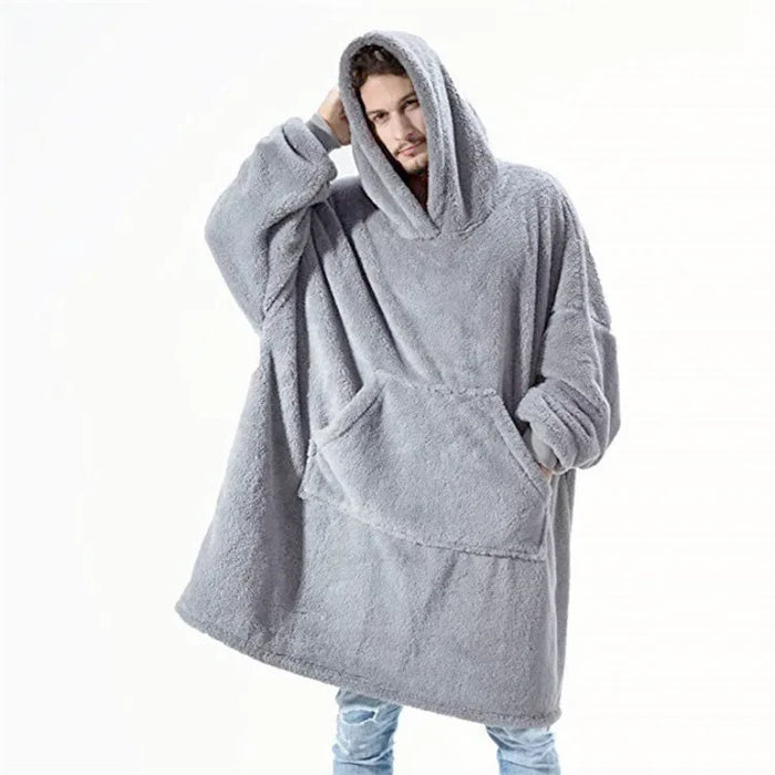 Lunvang™ Oversized hettepledd i flanell med lange ermer, unisex