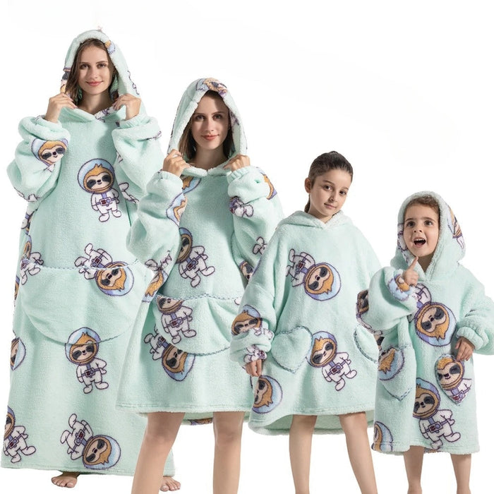 Lunvang™ Oversized pleddgenser med gresskarmønster i fleece og flanell