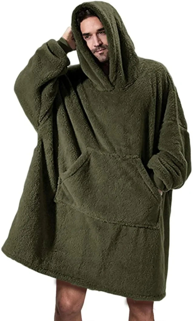 Oversized hettepledd i flanell med lange ermer, unisex