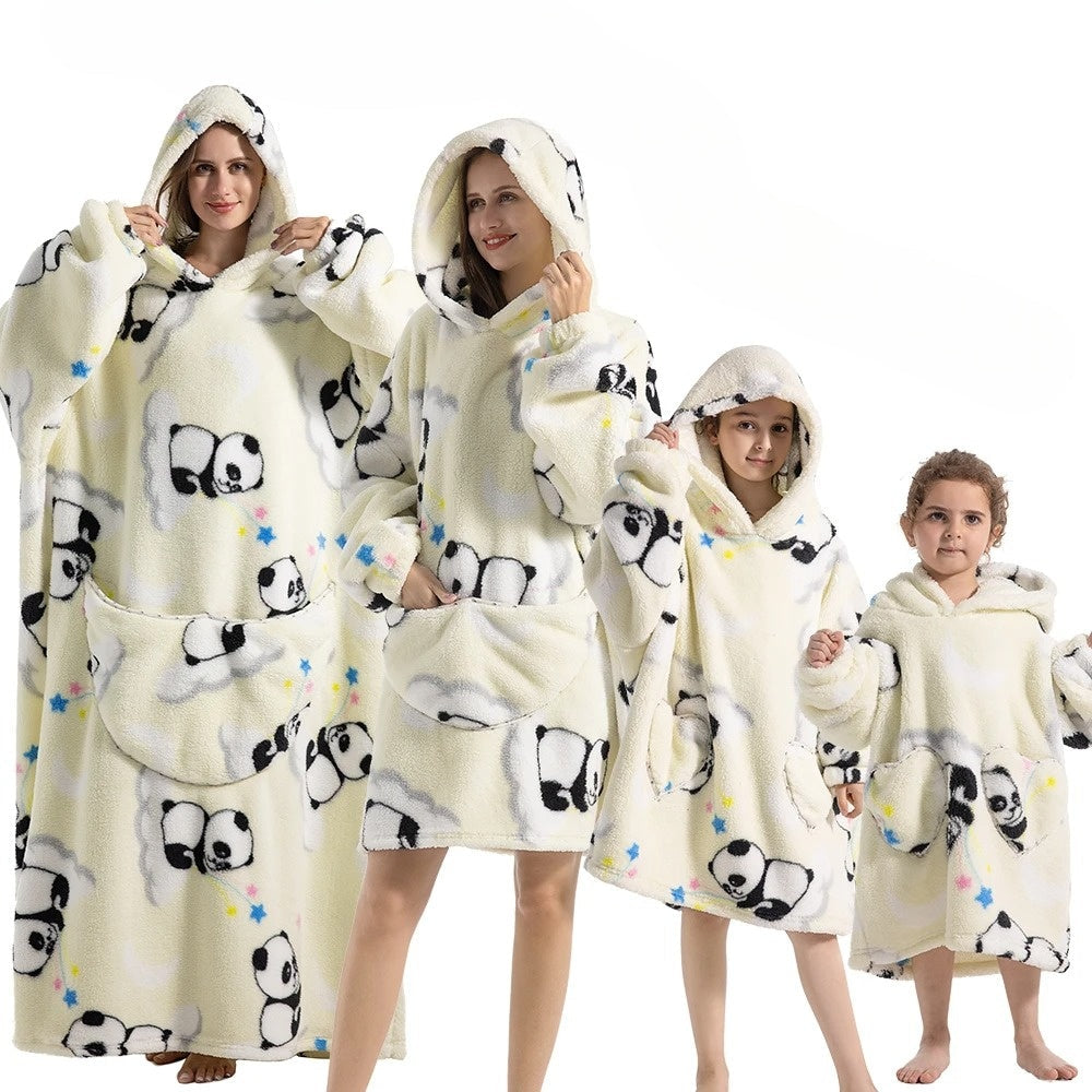 Oversized pleddgenser med gresskarmønster i fleece og flanell