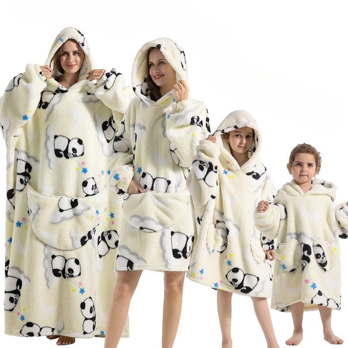 Lunvang™ Oversized pleddgenser med gresskarmønster i fleece og flanell