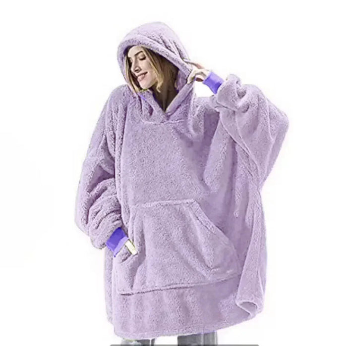 Lunvang™ Oversized hettepledd i flanell med lange ermer, unisex