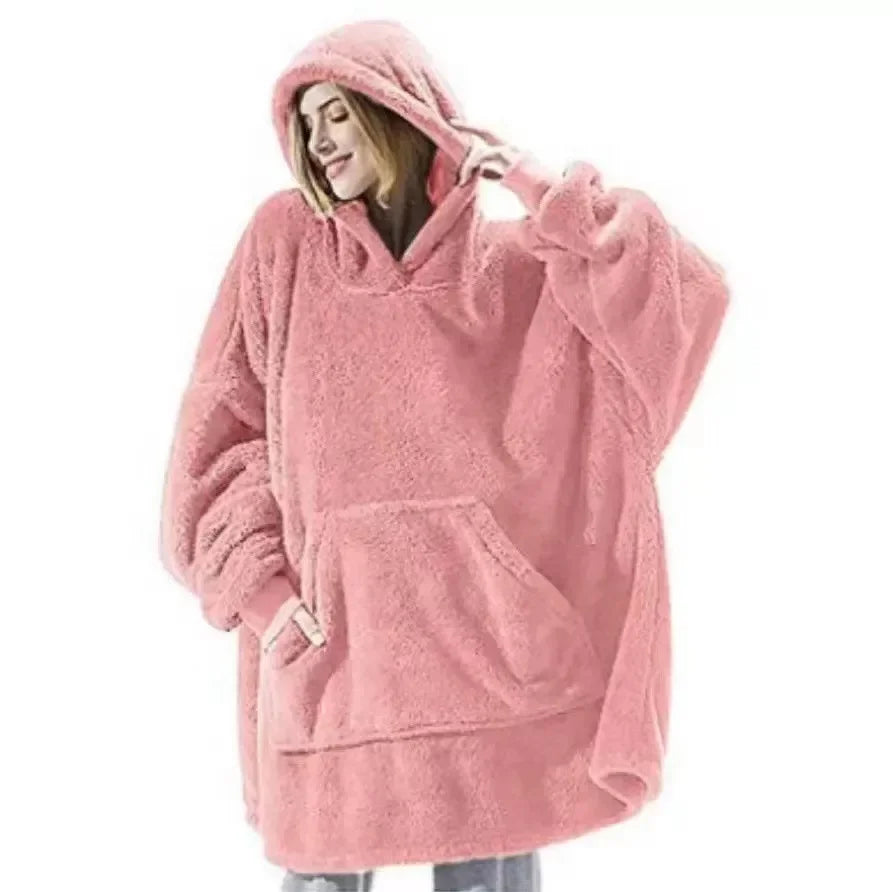 Oversized hettepledd i flanell med lange ermer, unisex