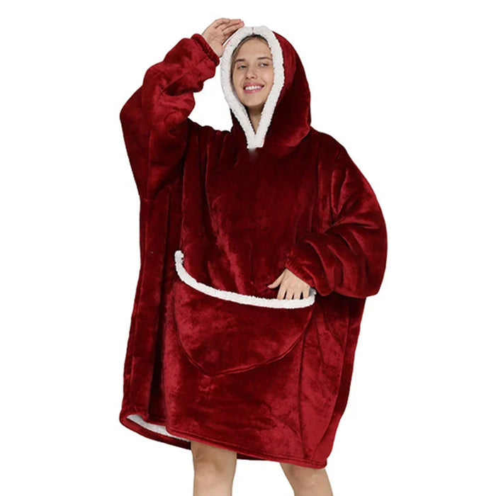 Lunvang™ Oversized fleecepledd med hette og romslige lommer