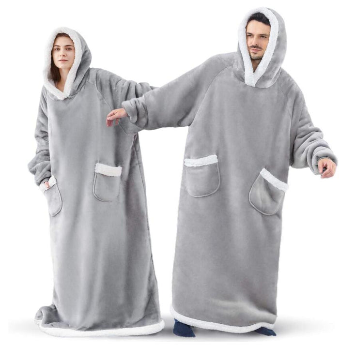 Lunvang™ Ekstra langt kosepledd med ermer og varm hette – unisex