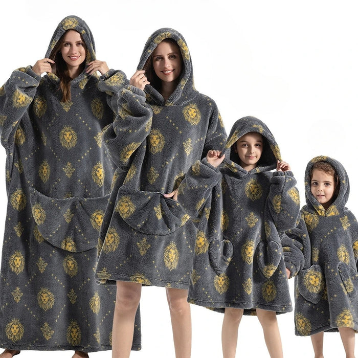 Lunvang™ Oversized pleddgenser med gresskarmønster i fleece og flanell