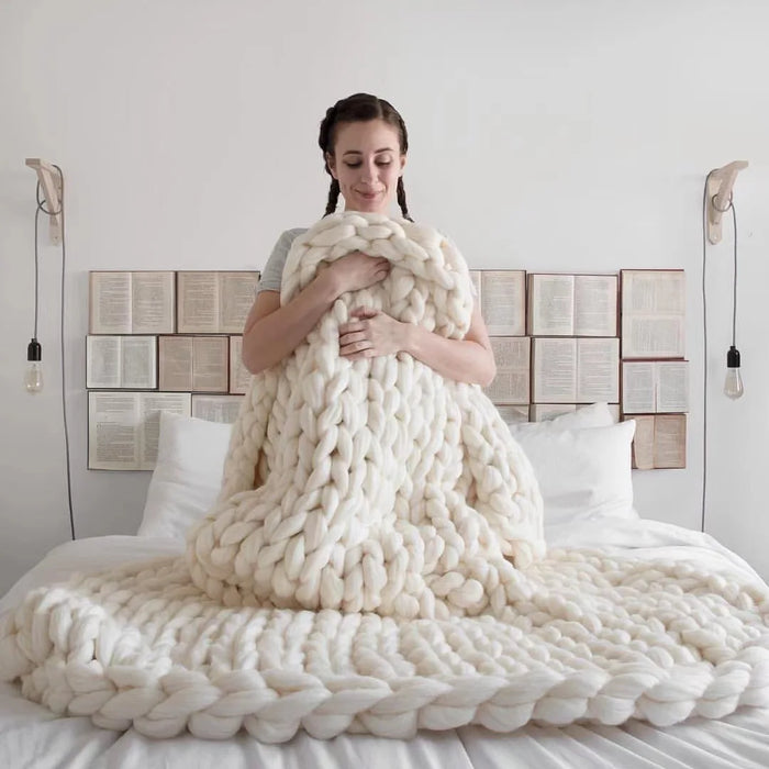 Lunvang™ Grovstrikket ullpledd for en koselig sofa og seng