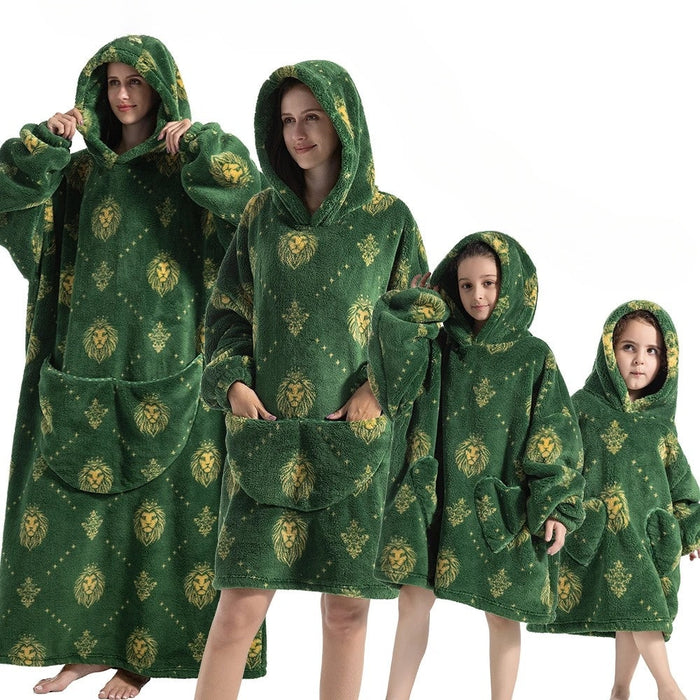 Lunvang™ Oversized pleddgenser med gresskarmønster i fleece og flanell