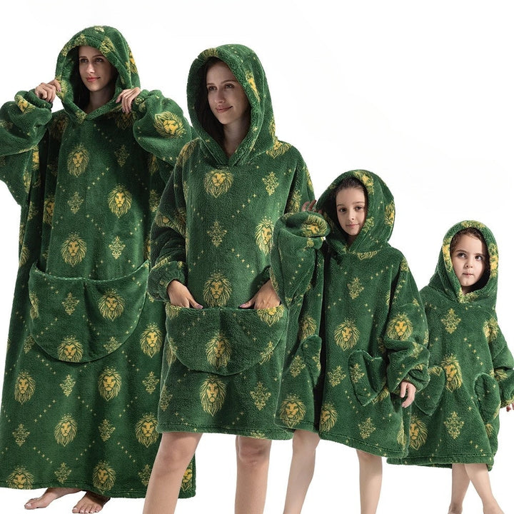 Oversized pleddgenser med gresskarmønster i fleece og flanell