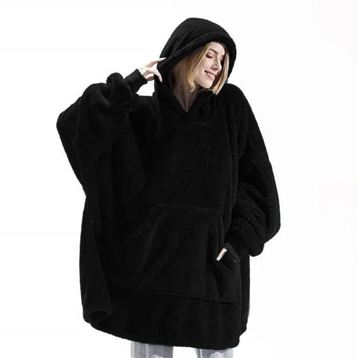 Lunvang™ Oversized hettepledd i flanell med lange ermer, unisex