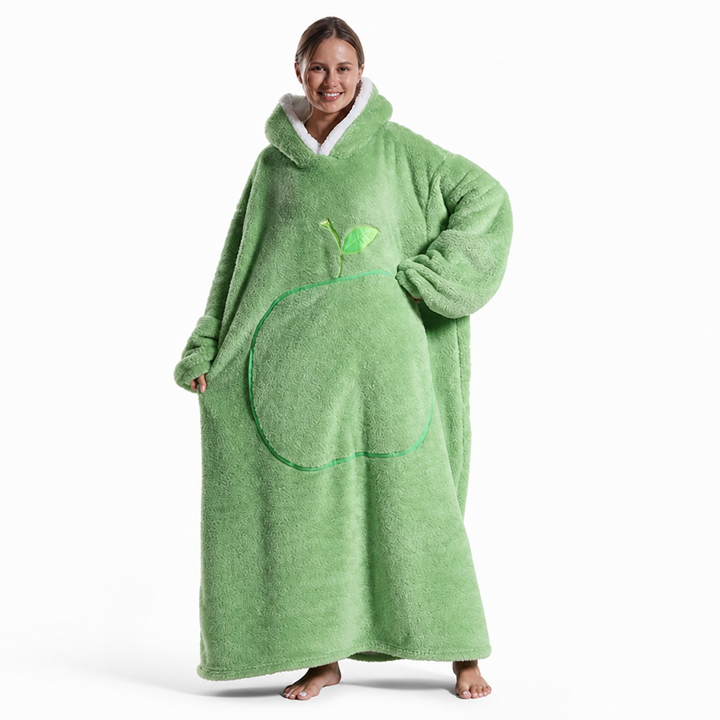 Oversized teppegenser i sherpafleece med ermer og lomme
