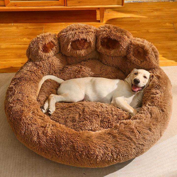 Rund hundeseng i fluffy plysj, fra liten til 3XL for vinteren
