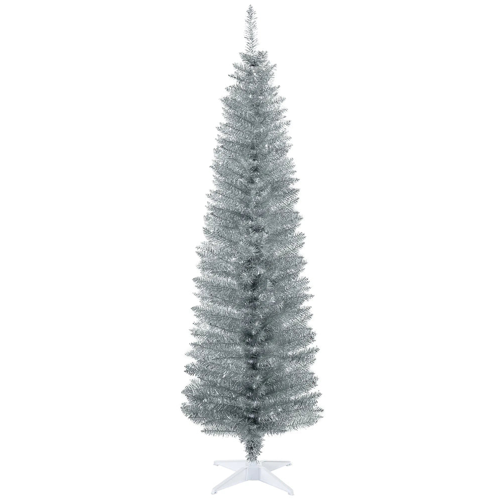 Smalt sølvfarget juletre uten pynt