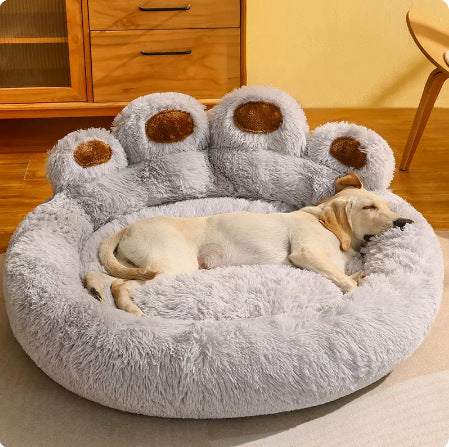 Rund hundeseng i fluffy plysj, fra liten til 3XL for vinteren