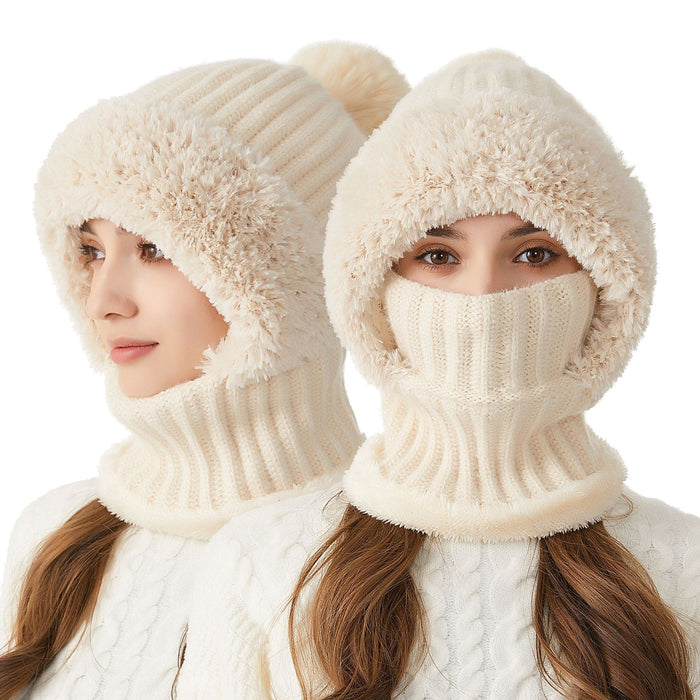 Lunvang Strikket lue med skjerf og ansiktsmaske i ett, med fôr