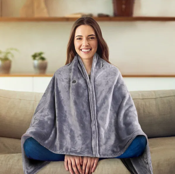 Oppvarmet USB-poncho med glidelås, 150 × 80 cm, grå