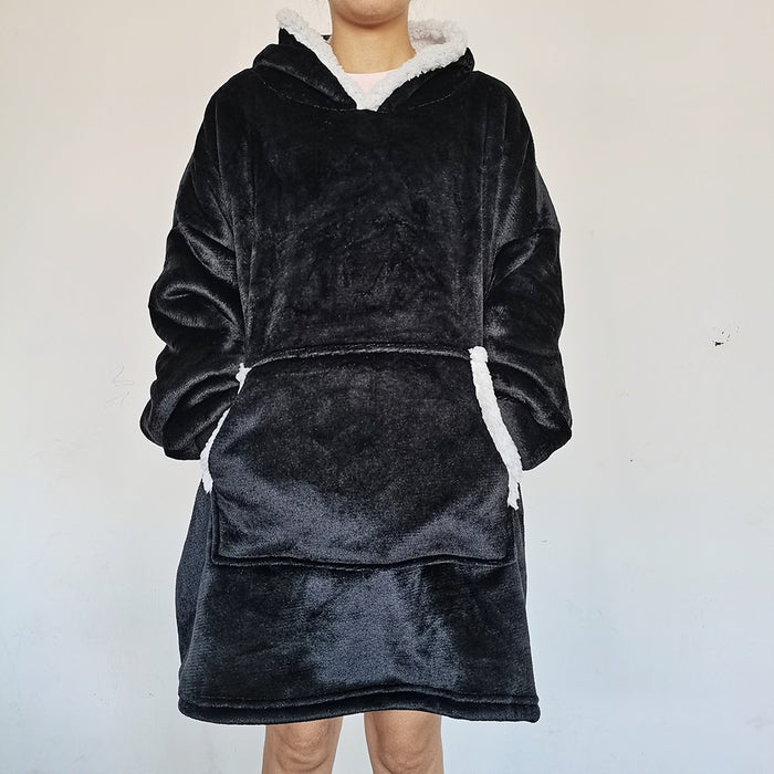 Lunvang Oversized pleddgenser med hette og sherpafôr