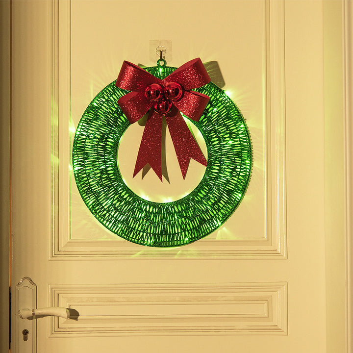 Julekrans med LED-lys og stor sløyfe – 50 cm i metall