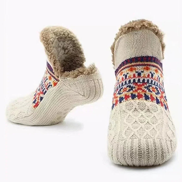 Lunvang™ Koselige fleecefôrede sokker med snømønster og sklisikring