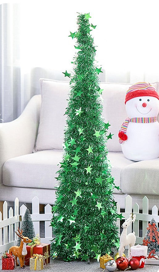 Kunstig juletre med glitter og stativ, sammenleggbart 120-150 cm