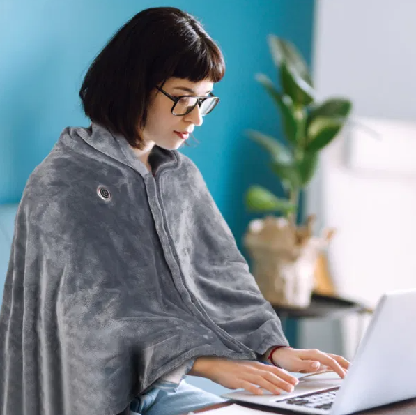 Oppvarmet USB-poncho med glidelås, 150 × 80 cm, grå