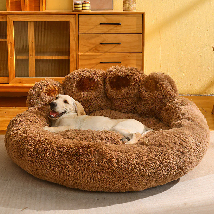Rund hundeseng i fluffy plysj, fra liten til 3XL for vinteren