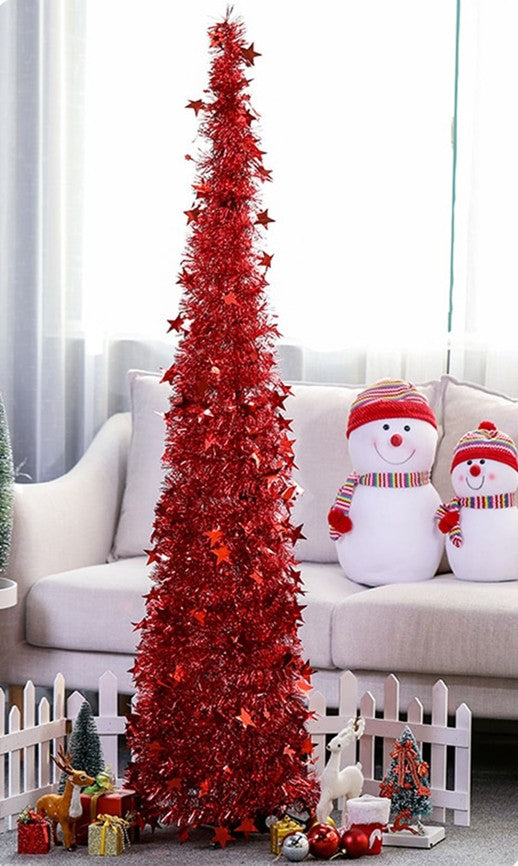Kunstig juletre med glitter og stativ, sammenleggbart 120-150 cm