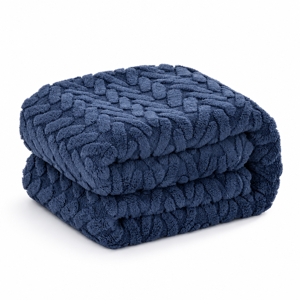 Vendbart fleecepledd i jacquard – én glatt og én myk side