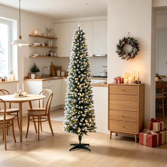 Lunvang Smalt frostet juletre 183 cm med lys og fjernkontroll