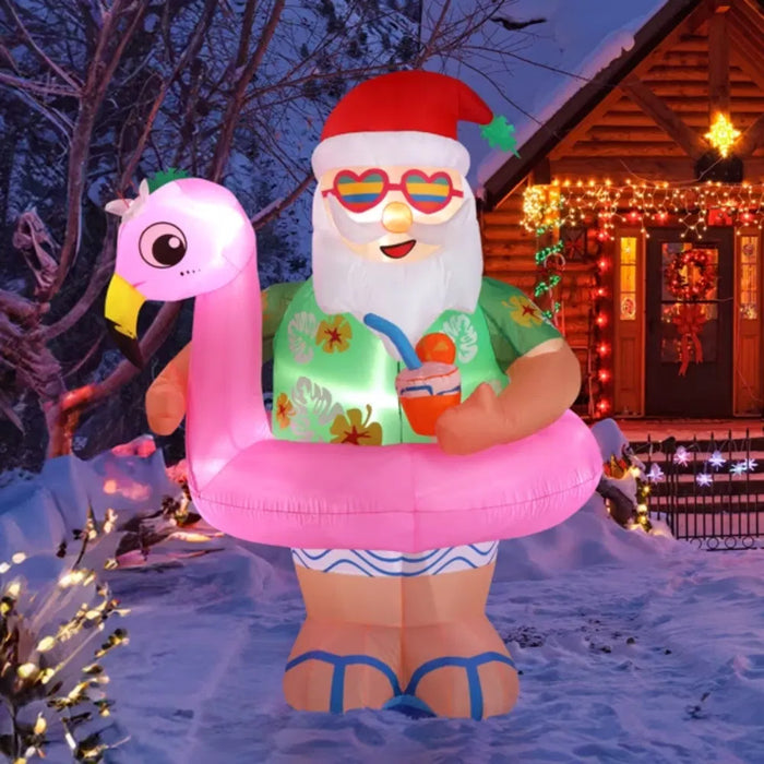 Lunvang Oppblåsbar nisse i hawaiiskjorte på rosa flamingo