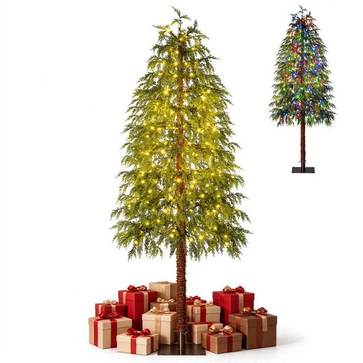 Slankt sypressjuletre med fargeskiftende lys