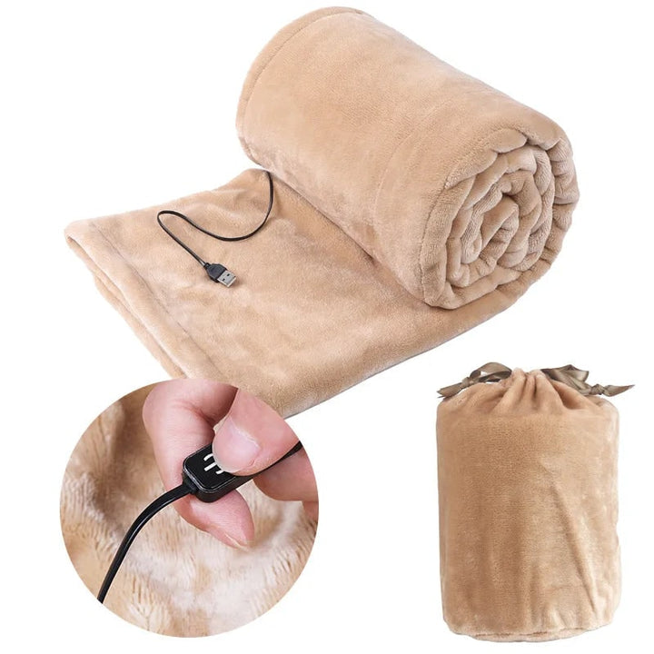 Lunvang™ Myk fleecepledd med USB-varme og oppbevaringspose