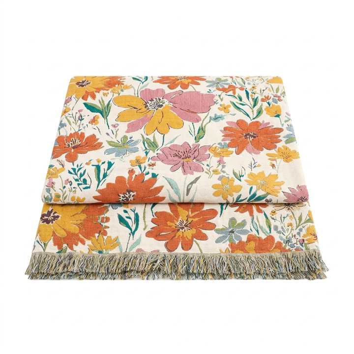 Lunvang™ Bomullspledd i jacquard med markblomster for hele året