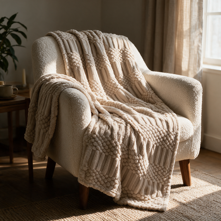 Fluffy fleecepledd i plys for sofa, lenestol og seng