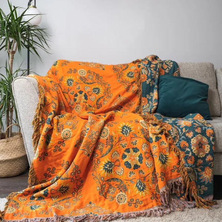 Vendbart pledd med vintageblomster, to uttrykk i ett