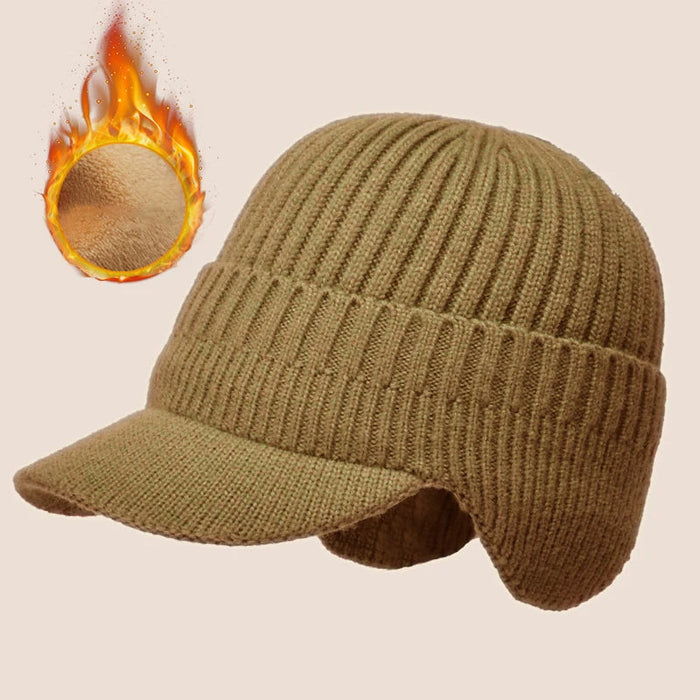 Lunvang™ Strikket vinterlue til herre med øreklaffer og skjerm
