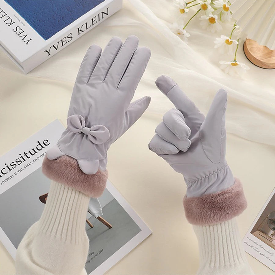 Elegante vanntette touchhansker med sløyfe