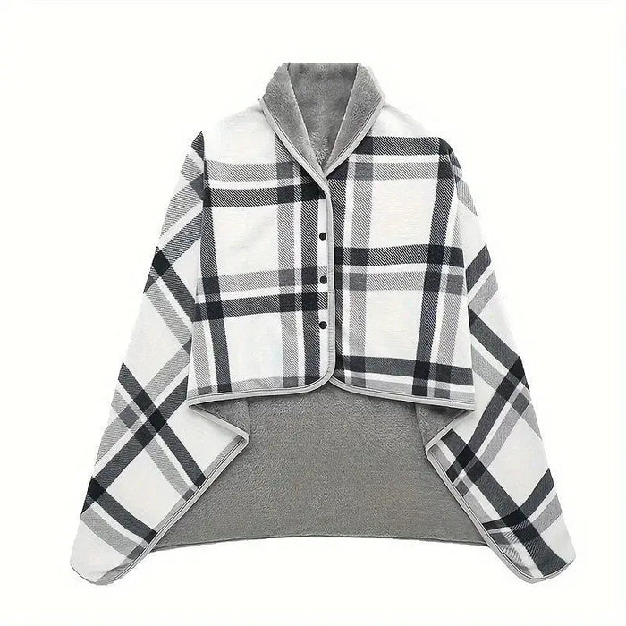 Lunvang™ Rutete pledd med trykknapper – poncho, cape eller skjørt