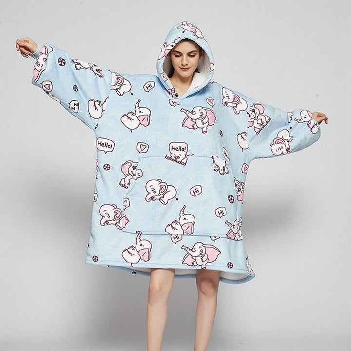 Oversized fleecehettegenser med sherpafôr og kengurulomme