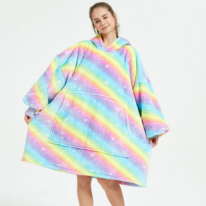 Oversized fleecehettegenser med sherpafôr og kengurulomme