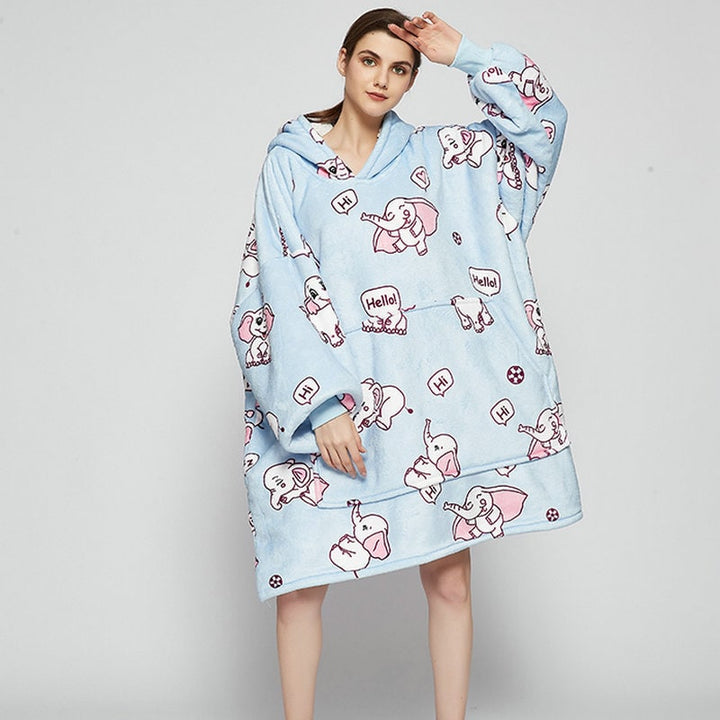 Oversized fleecehettegenser med sherpafôr og kengurulomme