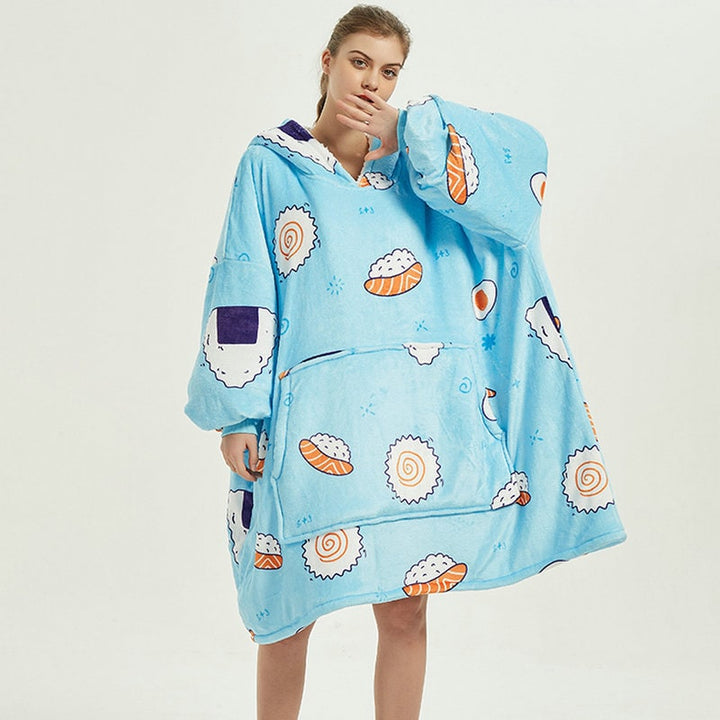 Oversized fleecehettegenser med sherpafôr og kengurulomme